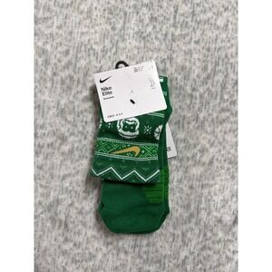 Nike Elite Basketball Crew Socks Green Fair Isle Holiday SX7866-312 Mens Size M